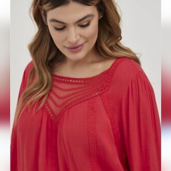 torrid Tops - NWT Torrid Women's Red Blouse Embroidered 3/4 Sleeve Flowy size 3X